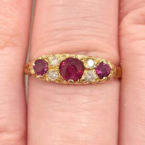 18K Ruby Diamond Edwardian Ring, 1960s Recreation Size 6.75
